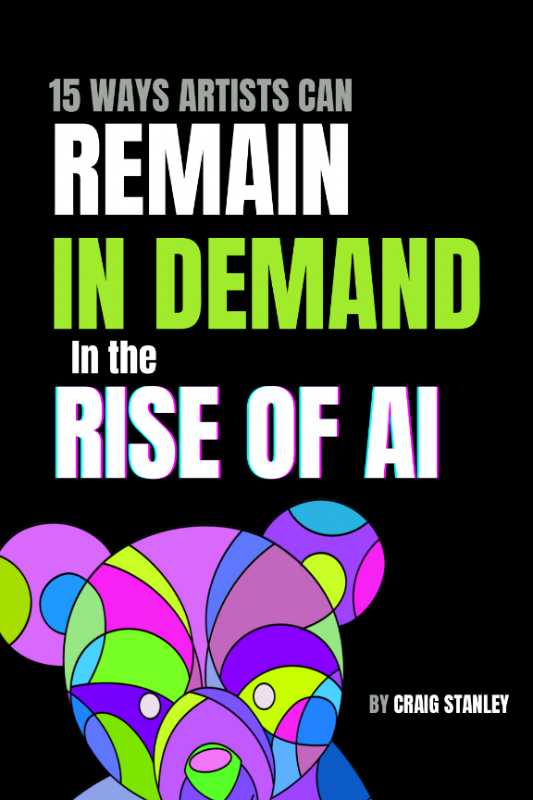 Book cover with colorful abstract design and text about artists staying in demand despite AI