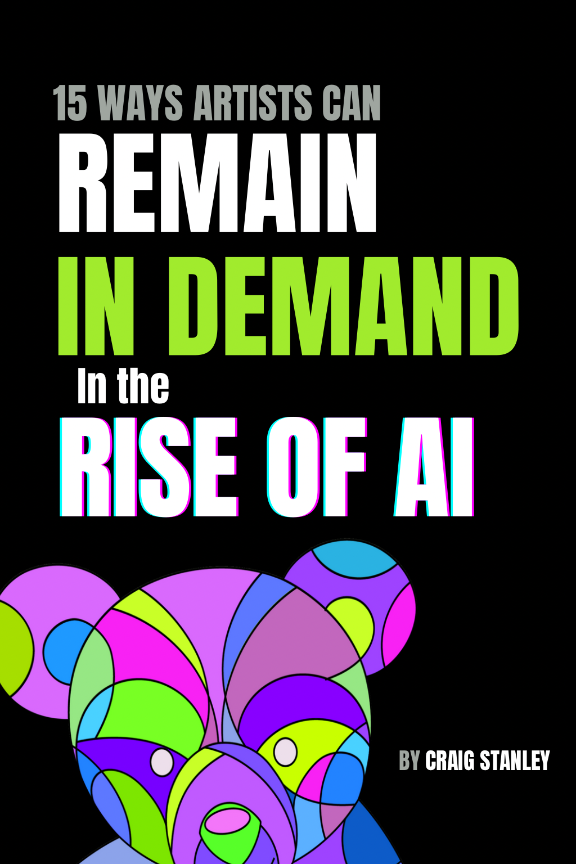 Book cover with colorful abstract design and text about artists staying in demand despite AI 